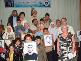 CHILDREN OF CONFLICT: Aengus with the families of Palestinian prisoners jailed by Israel