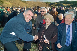 KILMICHAEL LINK: Declan Kearney greets Mary Cronin of Bantry, niece of Denis Cronin, one of the Volunteers in that historic fight at Kilmichael