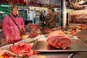 WHERE’S THE PORK? Shelves were cleared of pork and bacon