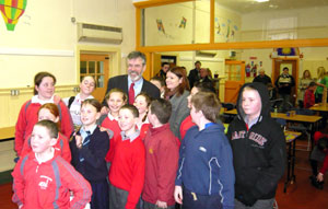 KILKENNY: Gerry Adams with local schoolchildren at the Fr McGrath Community Development and Family Resource centre in Killkenny