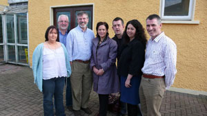 LEADERSHIP: Dawn Doyle, Gerry Adams, Mary Lou McDonald, Maurice Quinlivan, Rosaleen Doherty and Declan Kearney with Sinn Féin Director of Finance Des Mackin before the first meeting of the newly elected Officer Board on Wednesday.