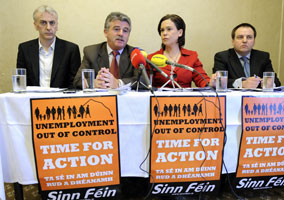 GETTING TO WORK: Robbie Smyth, Arthur Morgan, Mary Lou McDonald and Pádraig Mac Lochlainn