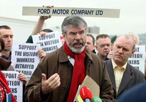 Gerry Adams met workers and union representatives at the Visteon plant on Wednesday