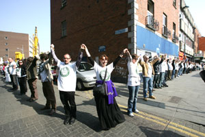 UP IN ARMS: Campaigners rally round the 1916 HQ