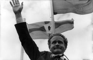 HAND OF ULSTER: McGuinness addresses the crowd in 1993