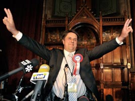 BRITAIN – BNP’s Nick Griffin celebrates his election