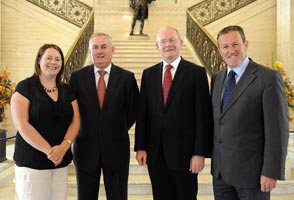 MOVERS AND SHAKERS: Michelle Gildernew, Christy Cooney, Uachtarán of the GAA, Martin McGuinness and Conor Murphy