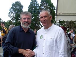 KILDARE CUMANN: Gerry Adams and Séan Downey at the recent Wolfe Tone Commemoration in Bodenstown