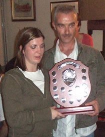 Brian Keenan Memorial Sheild: Shauneen Baker receiving the shield from Seán Keenan on behalf of last year’s winners