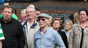 40 YEARS: Neilly Rooney father of Patrick who was killed during the 1969 pogroms, with friends and family members of dead Clonard republicans