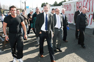 SUPPORT: Gerry Adams joins striking Visteon workers last April