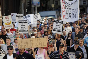 PEOPLE UNITED: Saturday saw Sinn Féin join protest through Dublin City Centre in opposition to NAMA