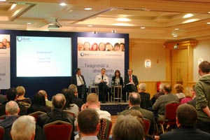 LANDMARK EVENT: Barry Gilligan, PSNI Inspector Gabriel Moran, Rosaleen McCorley and Gearóid Ó hEara addrerss the meeting