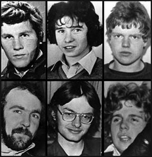 SHOOT-TO-KILL VICTIMS: (clockwise from top left) Seamus Grew, Roddy Carroll, Michael Tighe. Eugene Toman, Seán Burns and Gervaise McKerr