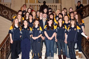 Sinn Féin president and West Belfast MP Gerry Adams MLA hosted a visit by the Antrim ladies junior football panel at Stormont last Friday following the team’s successful year.