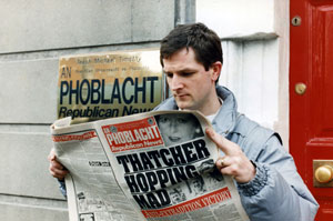 Dermot Finucane reading An Phoblacht