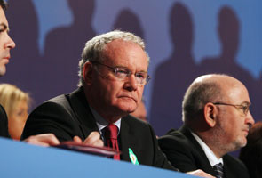 Martin McGuinness pictured shortly before his speech