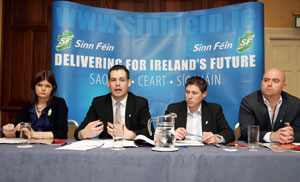 Sinn Féin’s Kathleen Funchion, Pearse Doherty, Matt Carthy and Cathal King at a press conference for Solutions to Youth Unemployment