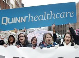 Quinn Insurance workers who turned out to protest at Leinster House