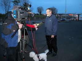 Gerry Adams speaking to the media following the resignation of Gordon Brown