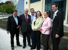 FOURMIDABLE: Pat Doherty, Martin McGuinness, Gerry Adams, Michelle Gildernew, Bairbre de Brún and Pearse Doherty ater Michelle got elected