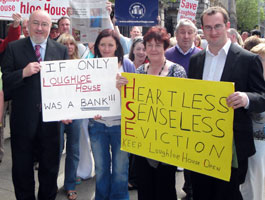 Caoimhghín Ó Caoláin joined protesters at Leinster House over the closure of Loughloe Nursing Home on Wednesday