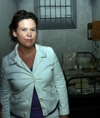 Mary Lou McDonald in a replica cell