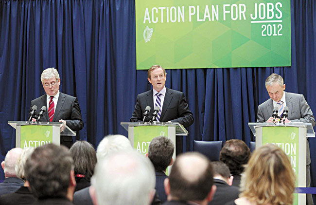 Wealth-Burden-big Eamon Gilmore, Enda Kenny and Richard Bruton announce their job creation plan